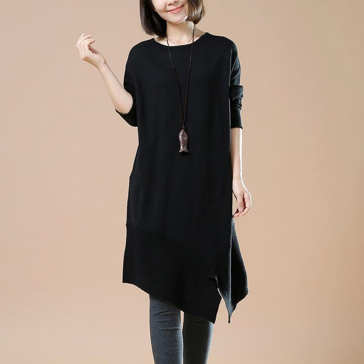 Black asymmetrical sweaters new women winter dresses - Omychic