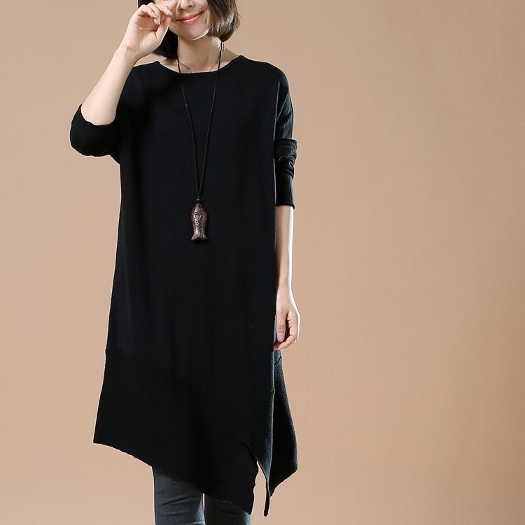 Black asymmetrical sweaters new women winter dresses - Omychic