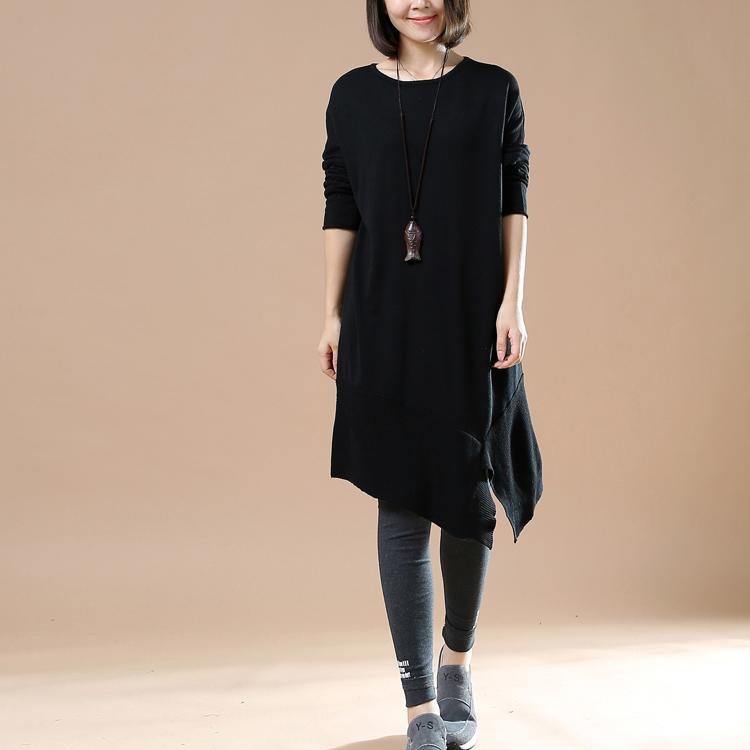 Black asymmetrical sweaters new women winter dresses - Omychic