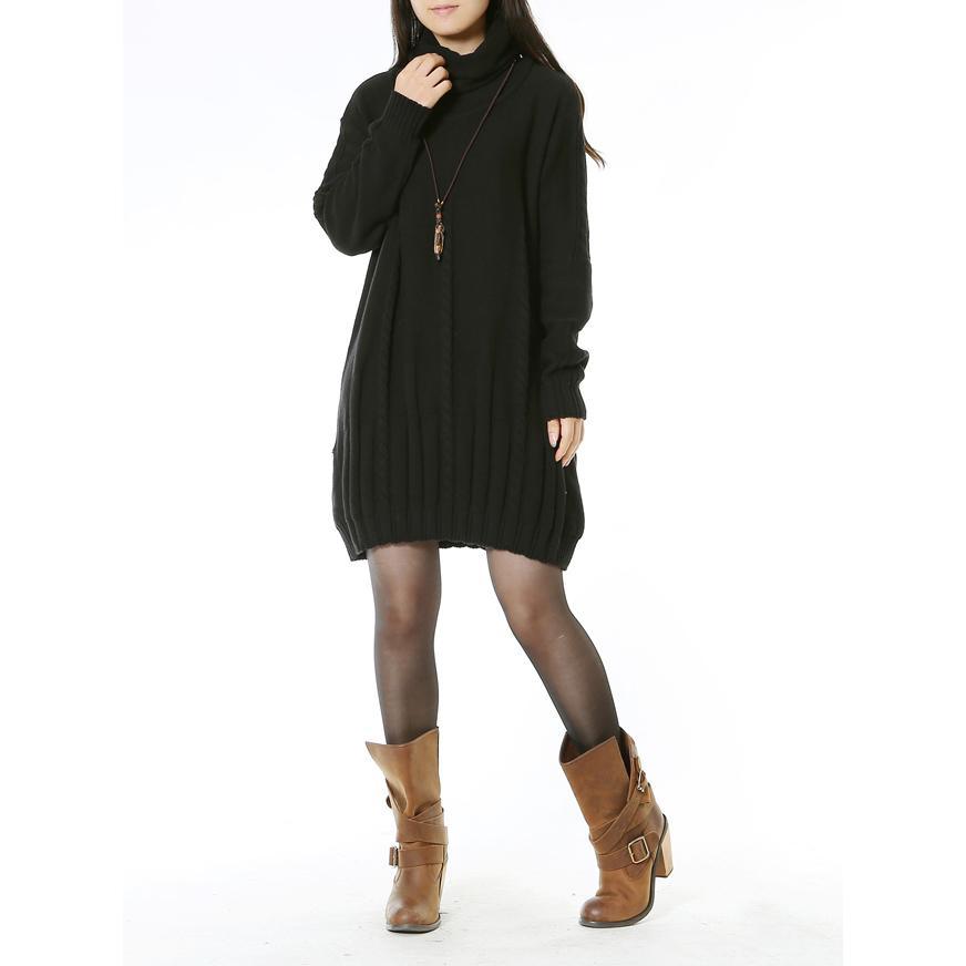 Black cable knit women sweater dress - Omychic