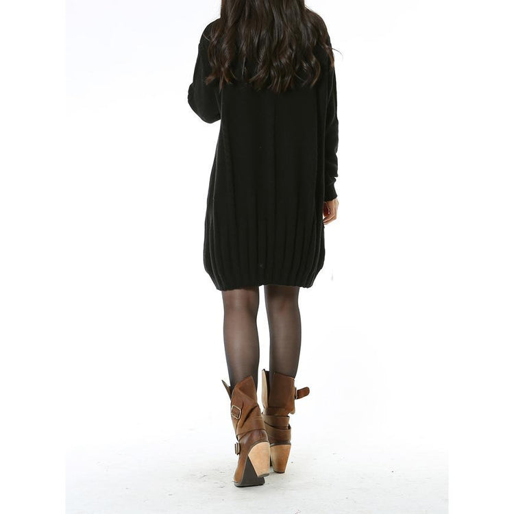 Black cable knit women sweater dress - Omychic