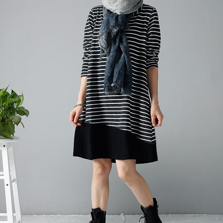 Black cotton dress striped oversize winter dresses - Omychic