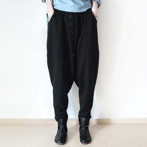 Black cotton pants womens long trousers fall pants - Omychic