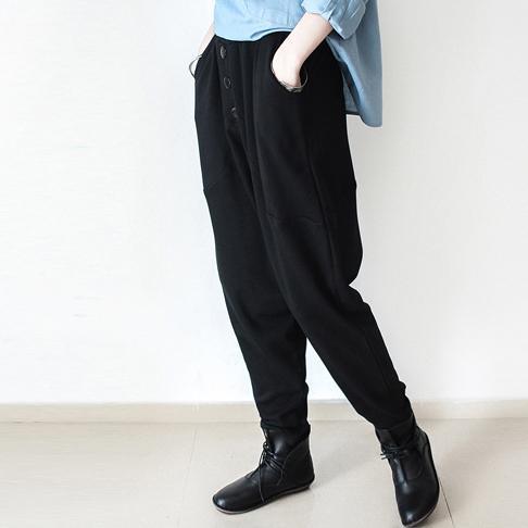 Black cotton pants womens long trousers fall pants - Omychic
