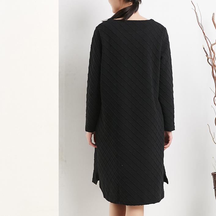 Black cotton shift dress spring dresses long sleeve - Omychic