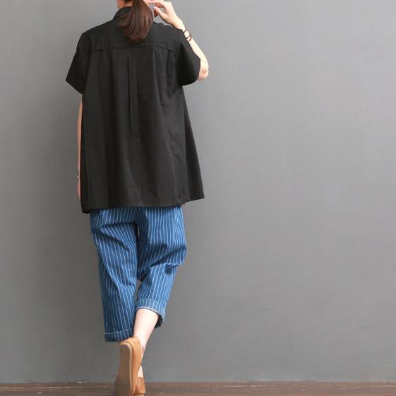 Black cotton shirt oversize summer blouse top - Omychic