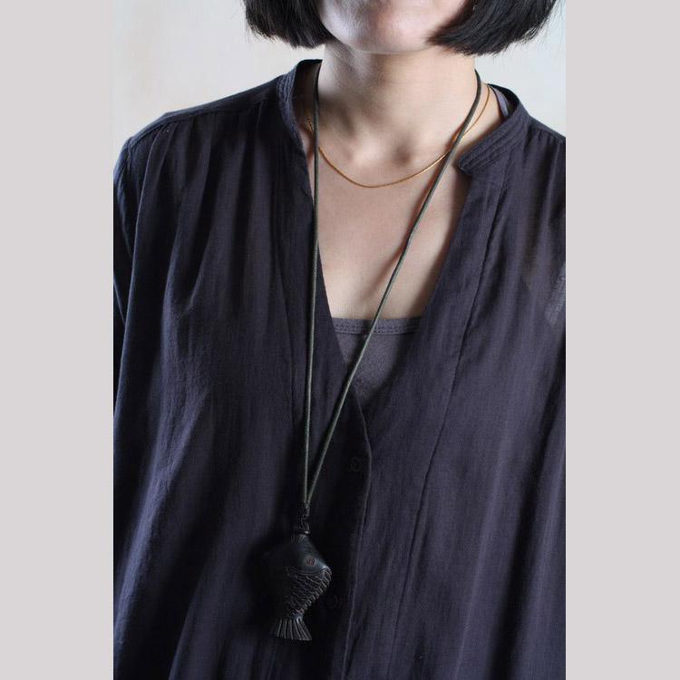Black deep V sundress long sleeve women shirt dress oversize blouse - Omychic