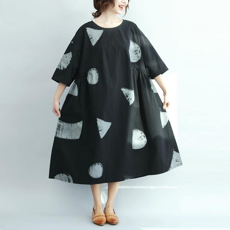 Black dotted rocks summer dresses cotton sundress plus size cotton clothing maternity dress - Omychic