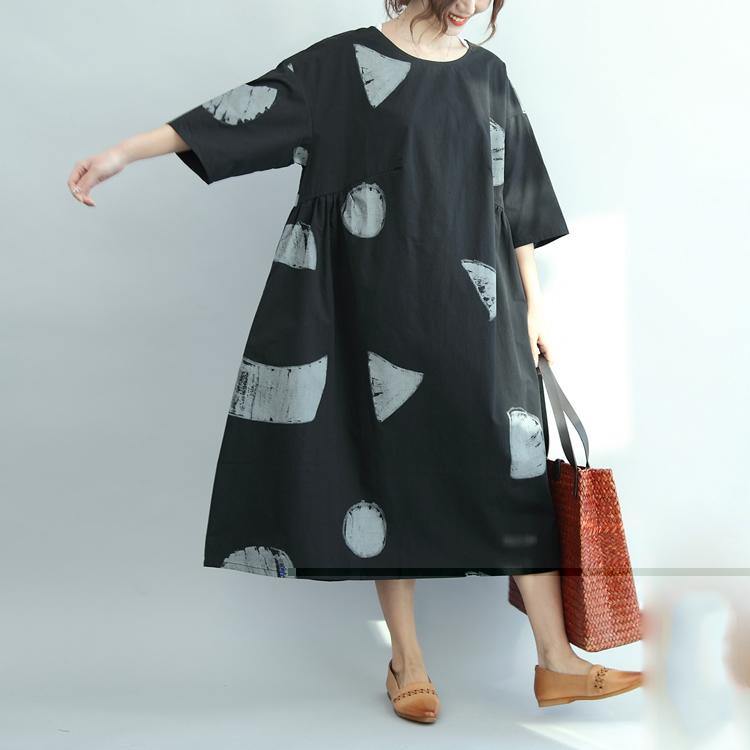 Black dotted rocks summer dresses cotton sundress plus size cotton clothing maternity dress - Omychic