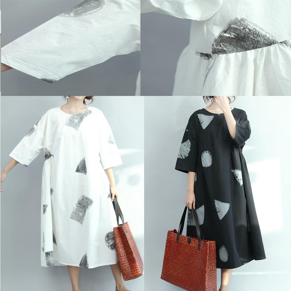 Black dotted rocks summer dresses cotton sundress plus size cotton clothing maternity dress - Omychic