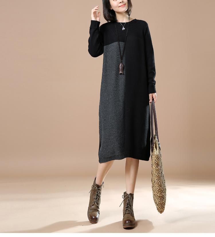 Black fine woman sweaters winter knit dresses - Omychic