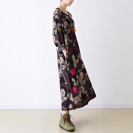 Black floral cotton maxi dress oversized caftans - Omychic