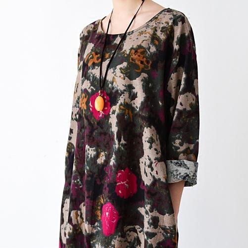 Black floral cotton maxi dress oversized caftans - Omychic