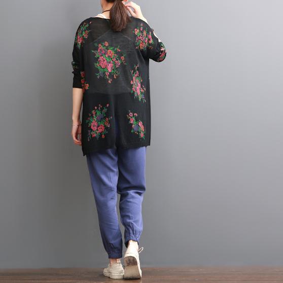Black floral summer women blouse oversize top shirts - Omychic