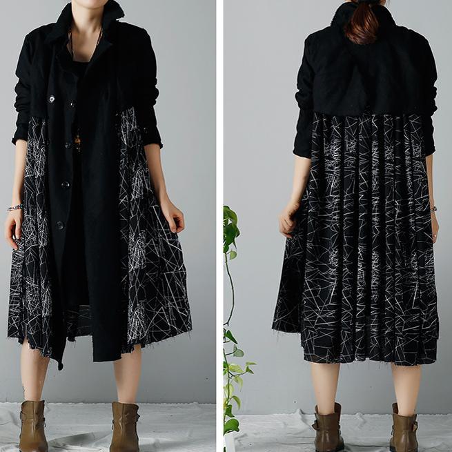 Black floral trench coats plus size cardigans - Omychic