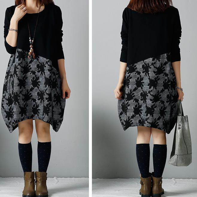 Black floral winter dress plus size dresses - Omychic
