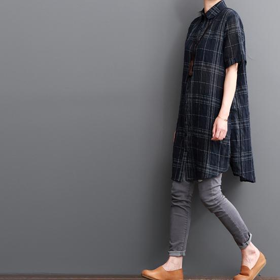Black grid cotton shirt dress summer dresses sundress - Omychic