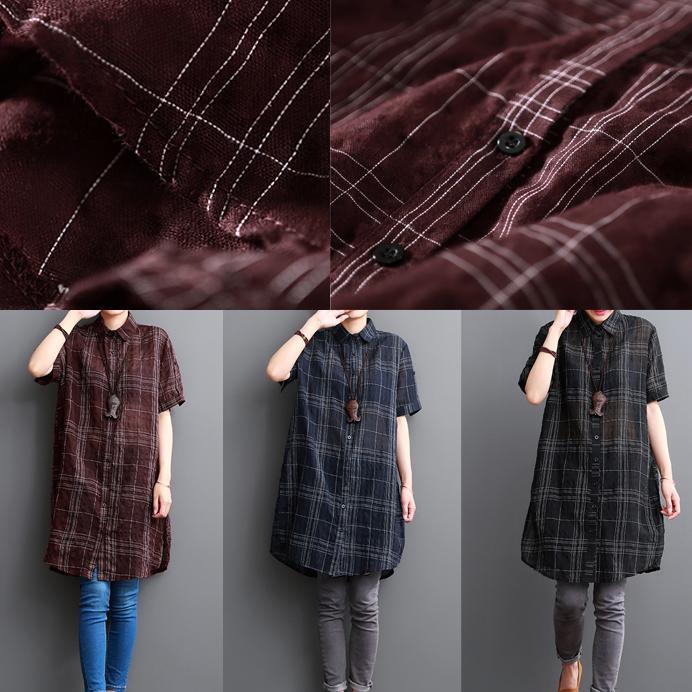 Black grid cotton shirt dress summer dresses sundress - Omychic