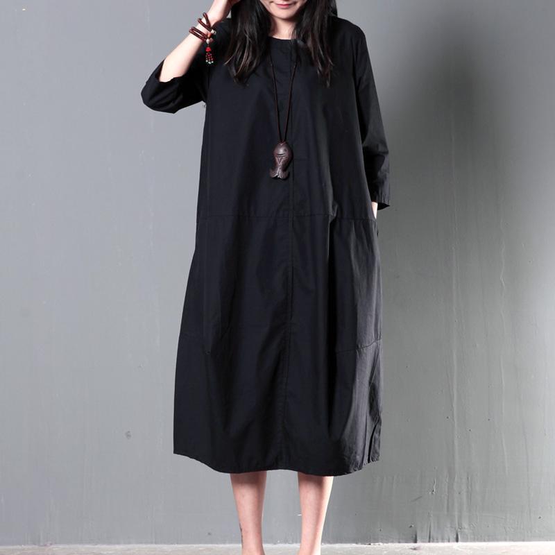 Black half sleeve long sundress oversize cotton caftan gown maxi dress summer clothing - Omychic