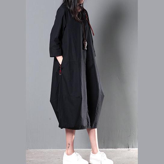 Black half sleeve long sundress oversize cotton caftan gown maxi dress summer clothing - Omychic