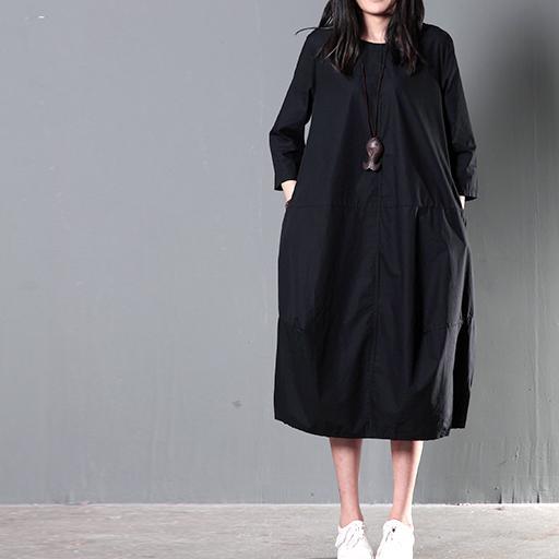 Black half sleeve long sundress oversize cotton caftan gown maxi dress summer clothing - Omychic