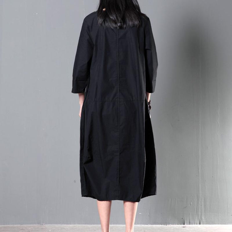 Black half sleeve long sundress oversize cotton caftan gown maxi dress summer clothing - Omychic
