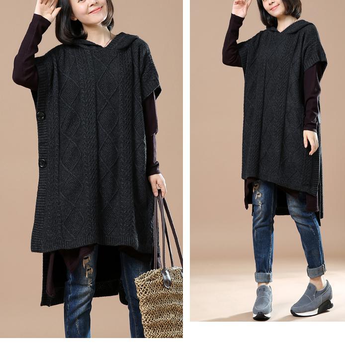 Black hoodie sweaters plus size winter dresses - Omychic