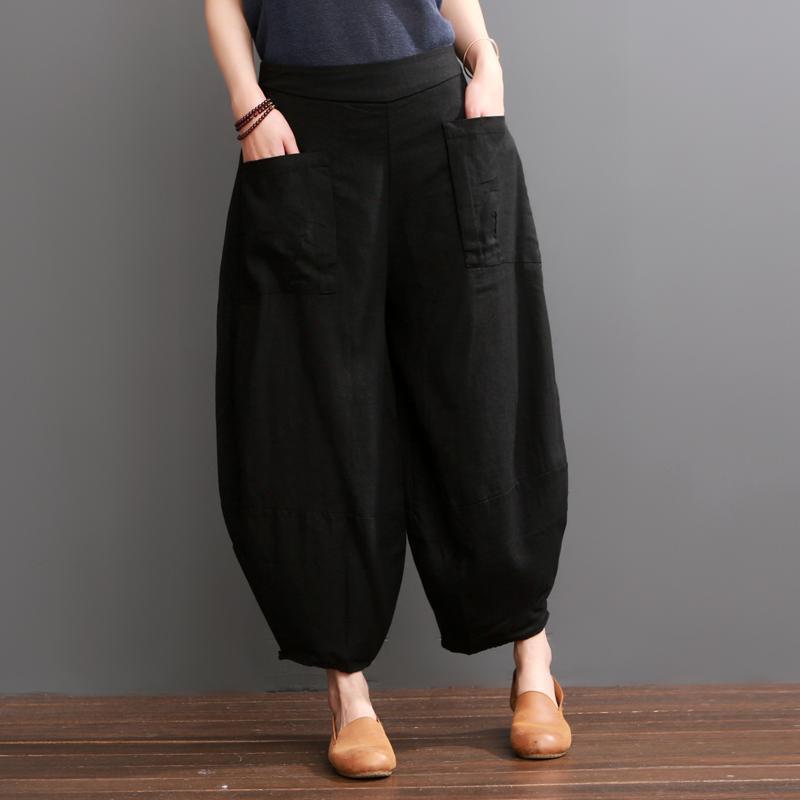 Black knickers linen pants summer bloomers - Omychic