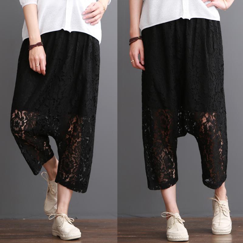 Black lace pants crop lace pants summer short harem trousers - Omychic