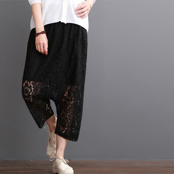 Black lace pants crop lace pants summer short harem trousers - Omychic