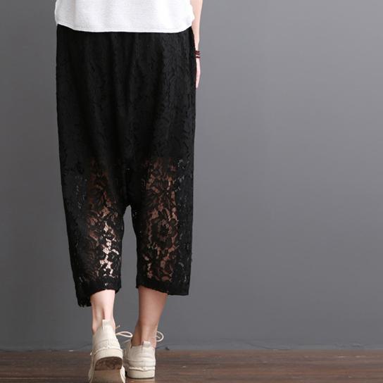 Black lace pants crop lace pants summer short harem trousers - Omychic