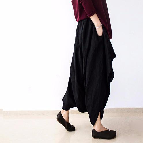 Black layered linen pants oversized cotton trousers - Omychic