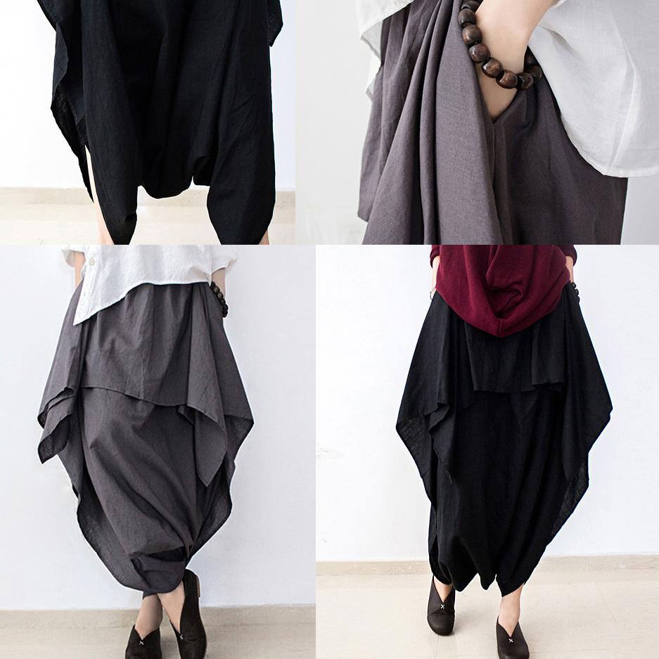 Black layered linen pants oversized cotton trousers - Omychic