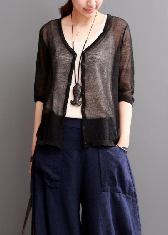 Black linen coat women summer cardigan - Omychic