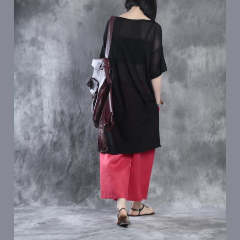 Black linen dresses half sleeve linen shirt shift dresses - Omychic