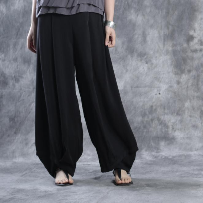 Black linen pants harem pants silk trousers - Omychic