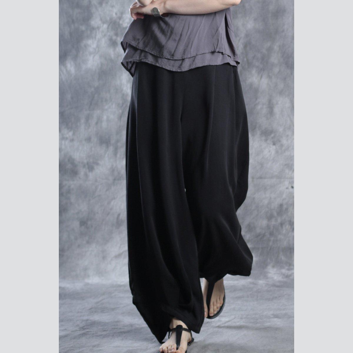 Black linen pants harem pants silk trousers - Omychic
