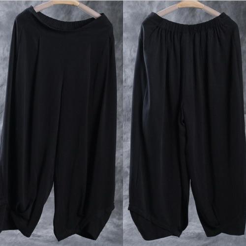 Black linen pants harem pants silk trousers - Omychic