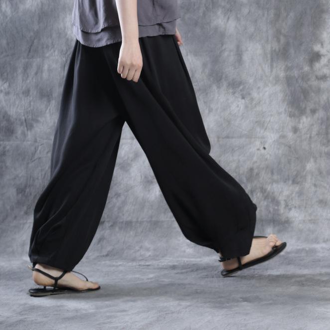 Black linen pants harem pants silk trousers - Omychic