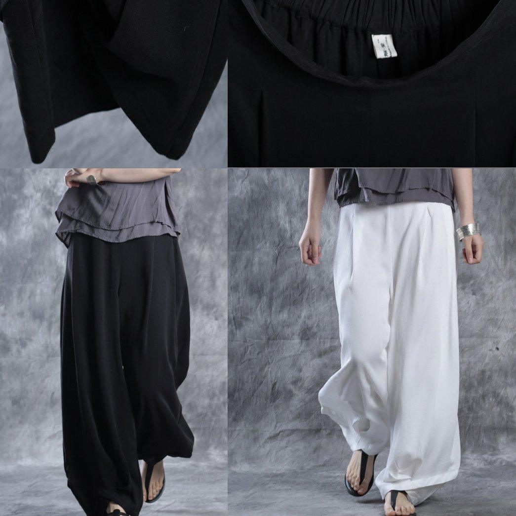 Black linen pants harem pants silk trousers - Omychic
