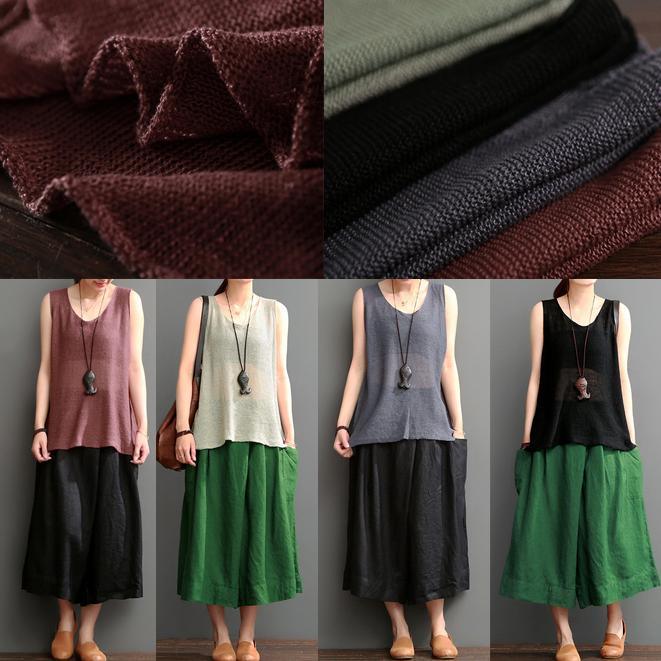 Black linen tank tops plus size women shirts - Omychic