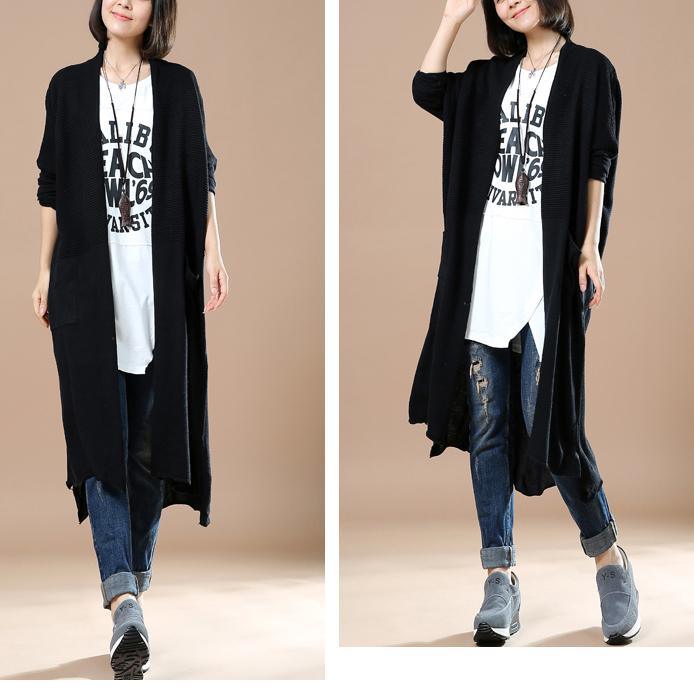 Black long knit cardigans plus size coats - Omychic