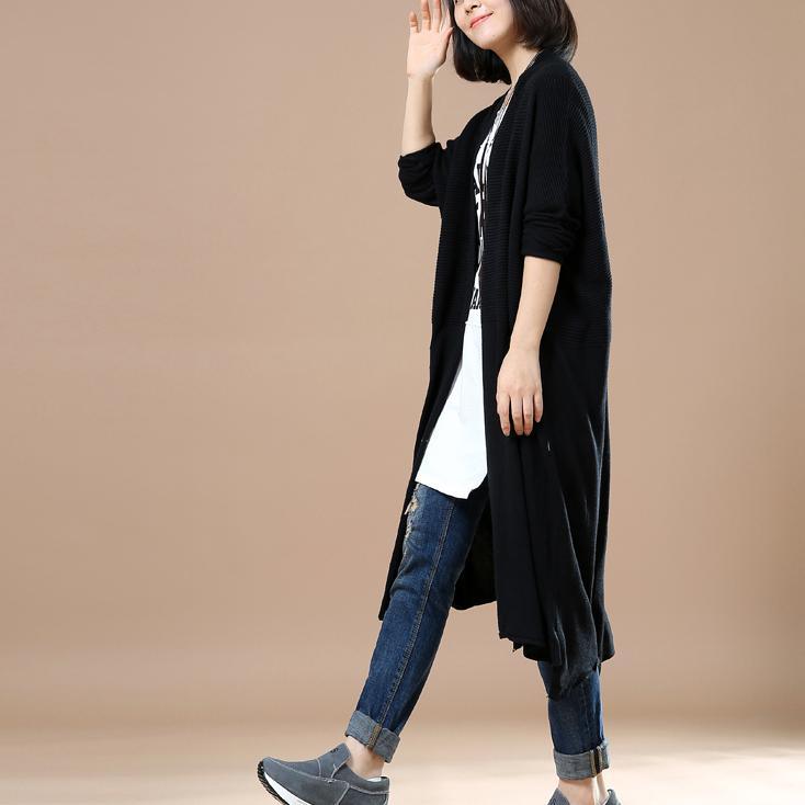 Black long knit cardigans plus size coats - Omychic
