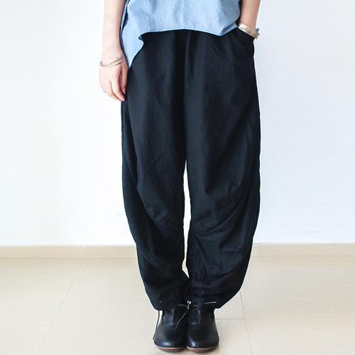 Black long linen pants 825 - Omychic
