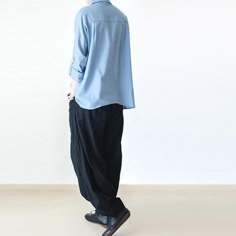 Black long linen pants 825 - Omychic