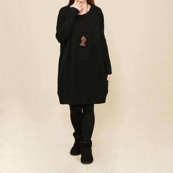 Black long sweater oversize dress - Omychic
