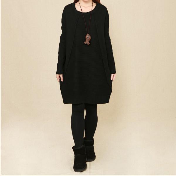 Black long sweater oversize dress - Omychic
