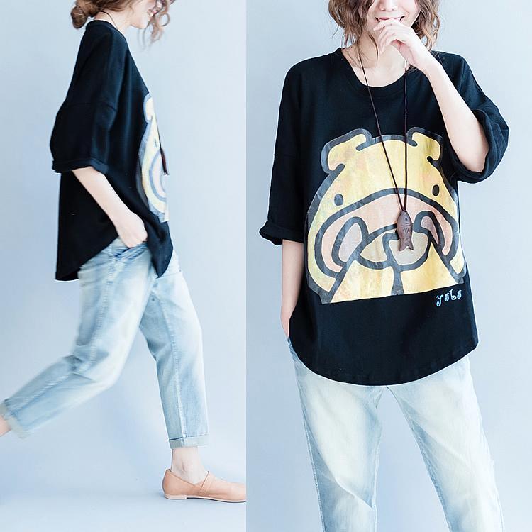 Black oversize summer cotton t shirts tops blouses the shy hippo - Omychic
