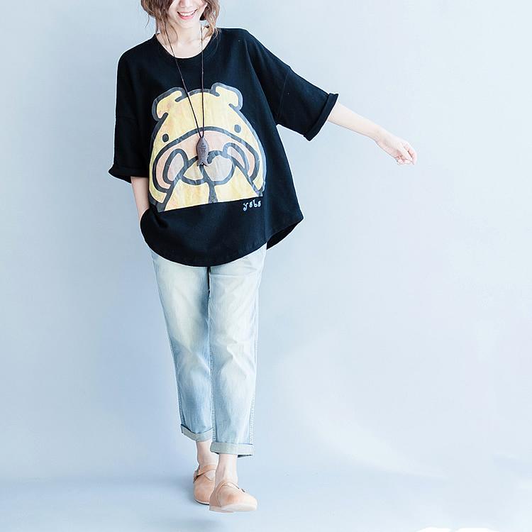 Black oversize summer cotton t shirts tops blouses the shy hippo - Omychic