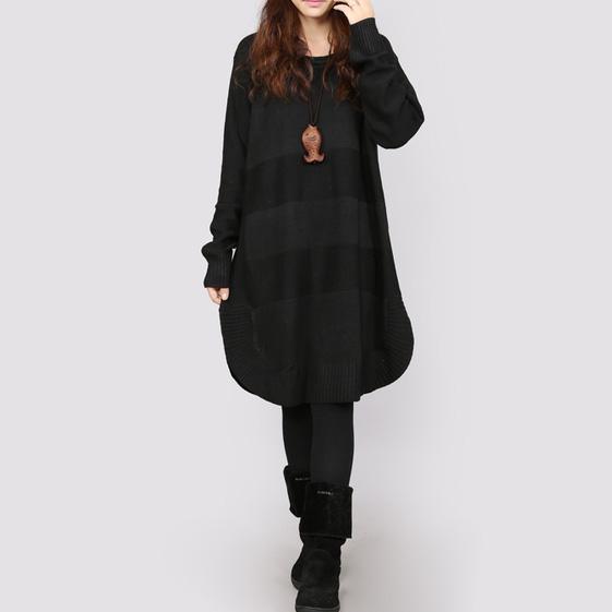 Black oversize women sweater knit dress - Omychic